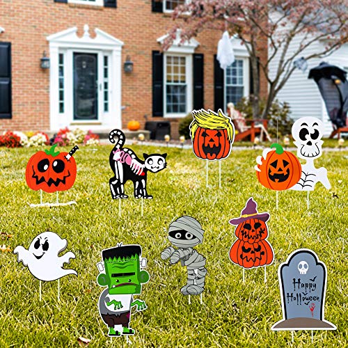 ThinkMax 9 Pcs Halloween Yard Signs with Stake for Halloween Outdoor Lawn Yard Decorations, Trick or Treating, Halloween Prop (Halloween)