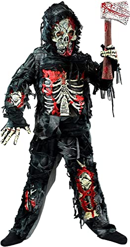 Spooktacular Creations Zombie Deluxe Costume, Scary Halloween Zombie Costume for Boys, Monsters Costume with Toy Axe-M(8-10yr)
