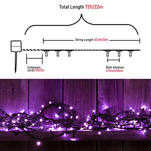 Solar Purple Christmas Lights Outdoor - 72FT 200 LED Waterproof Mini Solar Powered Purple String Lights 8 Modes Solar Outdoor Tree lights for Christmas Party Patio Garden Holiday Yard Xmas Decoration