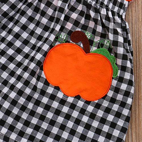 Toddler Baby Girl Halloween Clothes Solid Plain Long Sleeve T-Shirt Tops Pumpkin Plaid Suspender Skirt Headband Overall Outfit 2PCS Set (Orange, 18-24 Months)