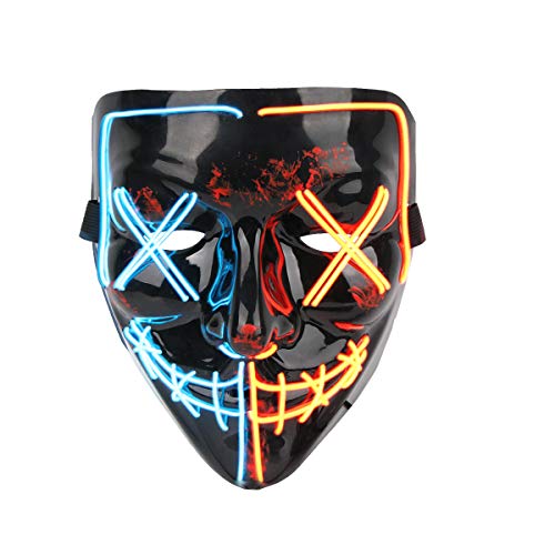 longpo Halloween Purge Mask for Adults Led Light Up Scary Mask Cosplay Costume for Halloween Party
