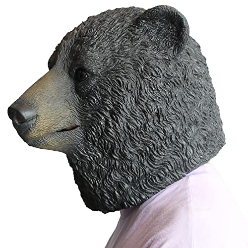 AQKILO Black Bear Mask Wild Animal Latex Full Head Realistic Masks Fancy Dress for Halloween Carnival Costume Party