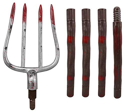 Nicky Bigs Novelties Pitchfork Costume Accessories and Halloween Prop, Scary Pronged Fork with Fake Blood and Realistic Faux Wood Handle, Strong Heavy-Duty Plastic, 56 Multi