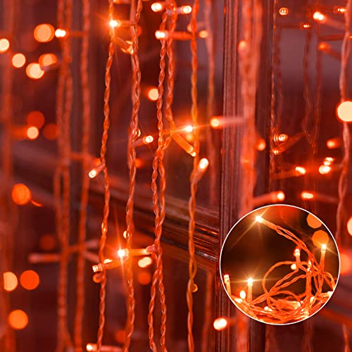 Twinkle Star 360 LED Christmas Icicle Lights Outdoor Dripping Ice Cycle Lights, 29.5ft 8 Modes Curtain Fairy Lights with 60 Drops, Indoor Xmas Holiday Wedding Party Decorations (Orange)