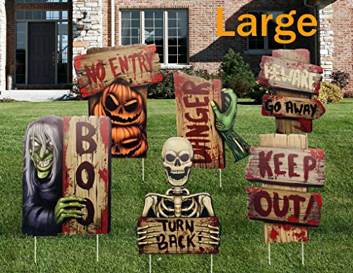 NIGHT-GRING Yard Signs for Halloween Props Decorations Outdoor | 6 Pack Track-or-Treat Corrugate Yard Stake Signs | Large Friendly Halloween Yard/Lawn Decorations | Warning Yard Sign Stakes (Style 1)