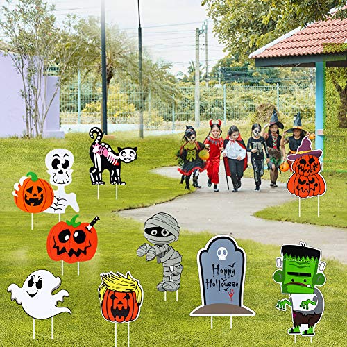 ThinkMax 9 Pcs Halloween Yard Signs with Stake for Halloween Outdoor Lawn Yard Decorations, Trick or Treating, Halloween Prop (Halloween)