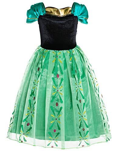 Party Chili Princess Costumes Birthday Party Fancy Dress Up for Little Girls with Wig,Crown,Mace,Gloves Years (140cm)