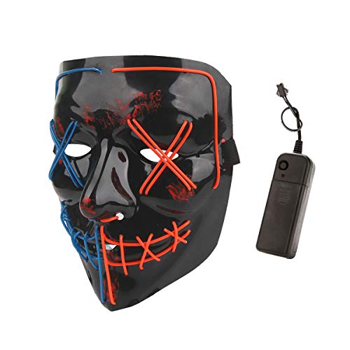 longpo Halloween Purge Mask for Adults Led Light Up Scary Mask Cosplay Costume for Halloween Party