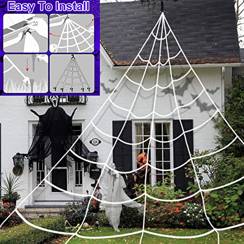 [ Prelit & Avoid Tangled Mess ] 23*18Ft 180LED Giant Halloween Spider Web Net Lights Decor Timer Purple Lights Triangular Web Waterproof Battery Box Halloween Decoration Indoor Outdoor Home Party Yard