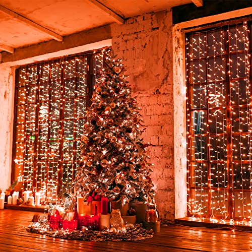 Twinkle Star 360 LED Christmas Icicle Lights Outdoor Dripping Ice Cycle Lights, 29.5ft 8 Modes Curtain Fairy Lights with 60 Drops, Indoor Xmas Holiday Wedding Party Decorations (Orange)