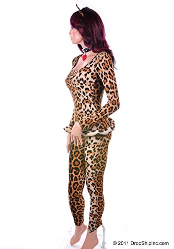 Leg Avenue 3 Piece Cougar Catsuit Costume Set-Brushed Lycra Bodysuit with Ears and Collar for Women, Leopard, Small/Medium
