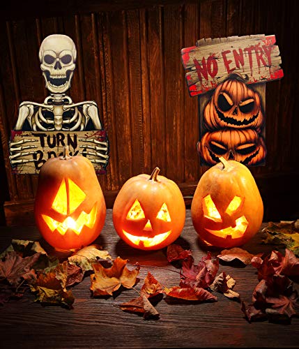 NIGHT-GRING Yard Signs for Halloween Props Decorations Outdoor | 6 Pack Track-or-Treat Corrugate Yard Stake Signs | Large Friendly Halloween Yard/Lawn Decorations | Warning Yard Sign Stakes (Style 1)