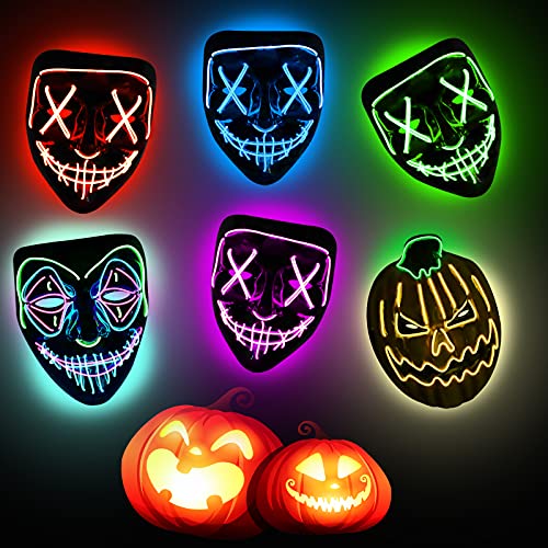 Onsucum Halloween Mask LED Light Up Scary Masquerade Costume Mask Glowing in The Dark for Halloween Cosplay Festival Party, Orange