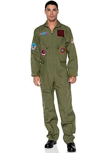 Leg Avenue mens - Official Top Gun Flight Suit 8s Movie Jumpsuit Halloween for Men Adult Sized Costumes, Khaki/Green, Medium Large US