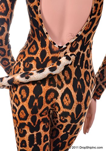Leg Avenue 3 Piece Cougar Catsuit Costume Set-Brushed Lycra Bodysuit with Ears and Collar for Women, Leopard, Small/Medium