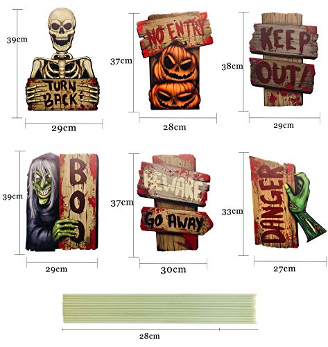 NIGHT-GRING Yard Signs for Halloween Props Decorations Outdoor | 6 Pack Track-or-Treat Corrugate Yard Stake Signs | Large Friendly Halloween Yard/Lawn Decorations | Warning Yard Sign Stakes (Style 1)