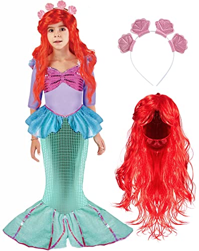 Spooktacular Creations Deluxe Mermaid Costume Set with Red Wig and Headband (Toddler (3-4))