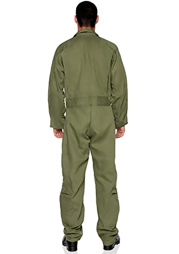 Leg Avenue mens - Official Top Gun Flight Suit 8s Movie Jumpsuit Halloween for Men Adult Sized Costumes, Khaki/Green, Medium Large US