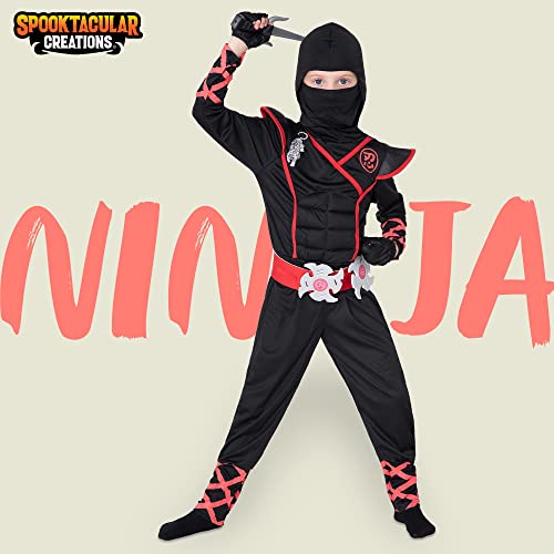 Spooktacular Creations Ninja Costume for Kids, Black Ninja Costume, Deluxe Ninja Costume for Boys Halloween Ninja Costume Dress Up (Black, Small(5-7yrs))