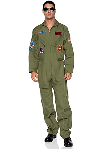 Leg Avenue mens - Official Top Gun Flight Suit 8s Movie Jumpsuit Halloween for Men Adult Sized Costumes, Khaki/Green, Medium Large US