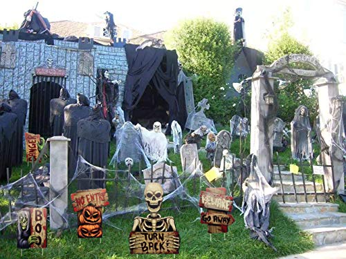 NIGHT-GRING Yard Signs for Halloween Props Decorations Outdoor | 6 Pack Track-or-Treat Corrugate Yard Stake Signs | Large Friendly Halloween Yard/Lawn Decorations | Warning Yard Sign Stakes (Style 1)