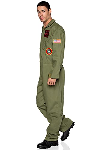 Leg Avenue mens - Official Top Gun Flight Suit 8s Movie Jumpsuit Halloween for Men Adult Sized Costumes, Khaki/Green, Medium Large US