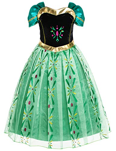 Party Chili Princess Costumes Birthday Party Fancy Dress Up for Little Girls with Wig,Crown,Mace,Gloves Years (140cm)