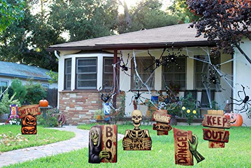 NIGHT-GRING Yard Signs for Halloween Props Decorations Outdoor | 6 Pack Track-or-Treat Corrugate Yard Stake Signs | Large Friendly Halloween Yard/Lawn Decorations | Warning Yard Sign Stakes (Style 1)