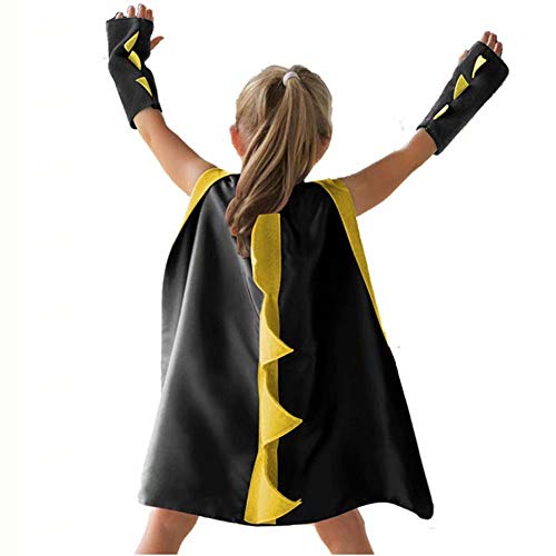 QIAONIUNIU Dinosaur Dragon Cape and Gauntlets Halloween Costume Boy Girl Toddler Dress Up Clothes 3-8 Years Old Color Black