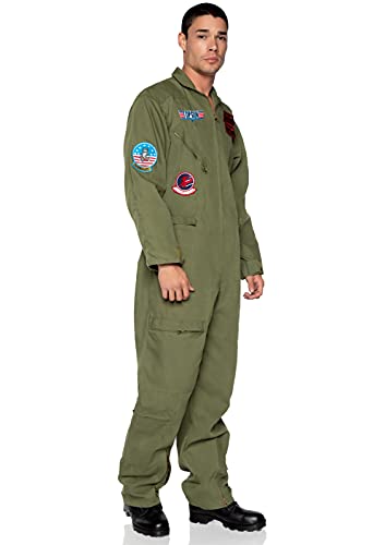Leg Avenue mens - Official Top Gun Flight Suit 8s Movie Jumpsuit Halloween for Men Adult Sized Costumes, Khaki/Green, Medium Large US