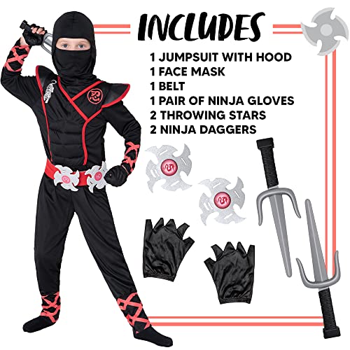 Spooktacular Creations Ninja Costume for Kids, Black Ninja Costume, Deluxe Ninja Costume for Boys Halloween Ninja Costume Dress Up (Black, Small(5-7yrs))