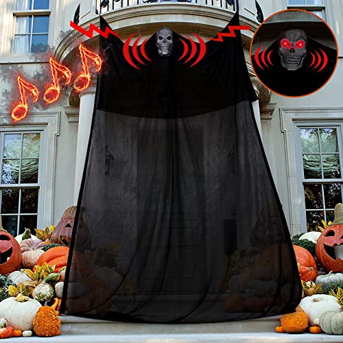 Moon Boat 13.94ft Halloween Ghost Hanging Activated Decorations with LED Light-up Red Eyes&Voice, Scary Creepy Indoor Outdoor Decor(Batteries Not Included)