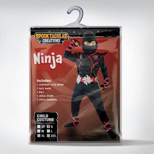 Spooktacular Creations Ninja Costume for Kids, Black Ninja Costume, Deluxe Ninja Costume for Boys Halloween Ninja Costume Dress Up (Black, Small(5-7yrs))