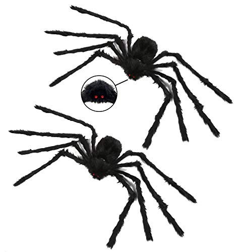 LUMEKO 2 Pcs 4.1FT Halloween Giant Spider Decorations, Black Soft Hairy Spiders Set, Scary Spider Props for Halloween Haunted House,Indoor,Outdoora,Yard, Wall,Party and Display