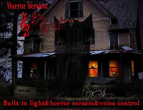 Moon Boat 13.94ft Halloween Ghost Hanging Activated Decorations with LED Light-up Red Eyes&Voice, Scary Creepy Indoor Outdoor Decor(Batteries Not Included)