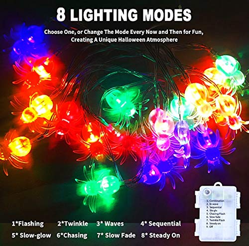 MAOYUE 2 Pack Halloween Lights Outdoor 19.7ft 40 LED Halloween String Lights Spider Halloween Lights Battery Operated Waterproof Halloween Lights 8 Modes for Halloween Decorations Outdoor, Indoor