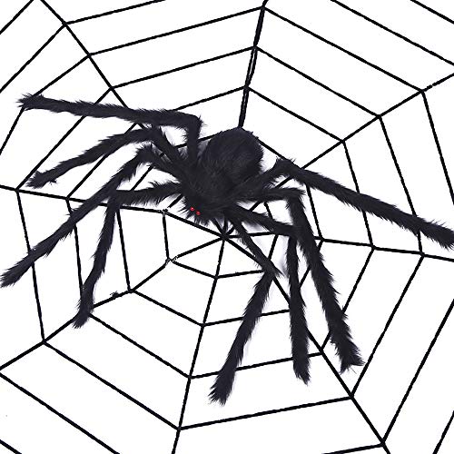 LUMEKO 2 Pcs 4.1FT Halloween Giant Spider Decorations, Black Soft Hairy Spiders Set, Scary Spider Props for Halloween Haunted House,Indoor,Outdoora,Yard, Wall,Party and Display