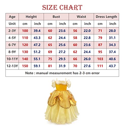 TYHTYM Belle Costumes Dress Up Party Girls Princess Cosplay Halloween Kids Ball Gown 2-13Years Gold