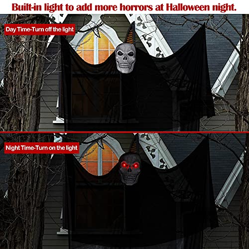 Moon Boat 13.94ft Halloween Ghost Hanging Activated Decorations with LED Light-up Red Eyes&Voice, Scary Creepy Indoor Outdoor Decor(Batteries Not Included)