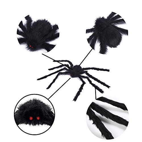 LUMEKO 2 Pcs 4.1FT Halloween Giant Spider Decorations, Black Soft Hairy Spiders Set, Scary Spider Props for Halloween Haunted House,Indoor,Outdoora,Yard, Wall,Party and Display