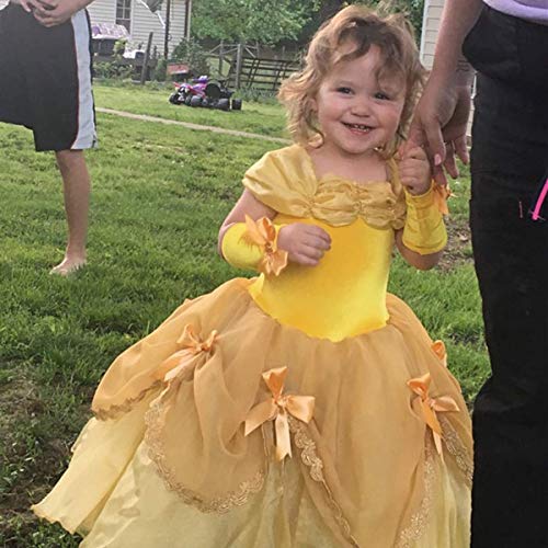 TYHTYM Belle Costumes Dress Up Party Girls Princess Cosplay Halloween Kids Ball Gown 2-13Years Gold