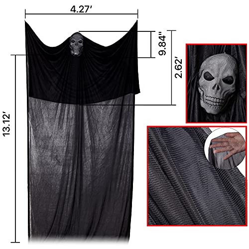Moon Boat 13.94ft Halloween Ghost Hanging Activated Decorations with LED Light-up Red Eyes&Voice, Scary Creepy Indoor Outdoor Decor(Batteries Not Included)