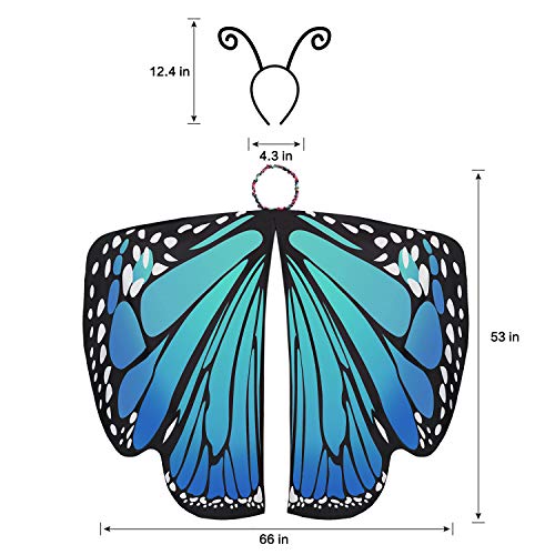 Jeicy Halloween Butterfly Wings Shawl Fairy Lady Cape Nymph Pixie Costume for Women Girls Halloween Costumes with Antenna Headband (blue green)