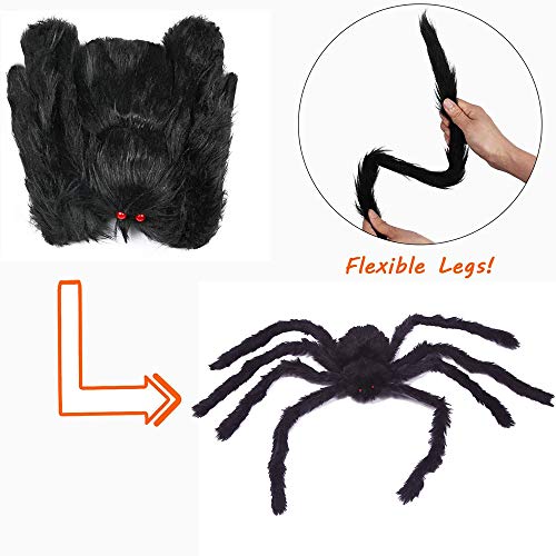 LUMEKO 2 Pcs 4.1FT Halloween Giant Spider Decorations, Black Soft Hairy Spiders Set, Scary Spider Props for Halloween Haunted House,Indoor,Outdoora,Yard, Wall,Party and Display