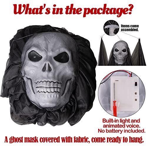 Moon Boat 13.94ft Halloween Ghost Hanging Activated Decorations with LED Light-up Red Eyes&Voice, Scary Creepy Indoor Outdoor Decor(Batteries Not Included)