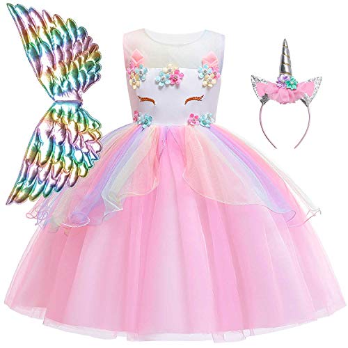 QPANCY Girl Unicorn Outfits Dresses Princess Kids Party Halloween Costume 7 8