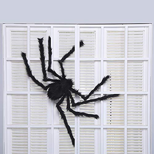 LUMEKO 2 Pcs 4.1FT Halloween Giant Spider Decorations, Black Soft Hairy Spiders Set, Scary Spider Props for Halloween Haunted House,Indoor,Outdoora,Yard, Wall,Party and Display