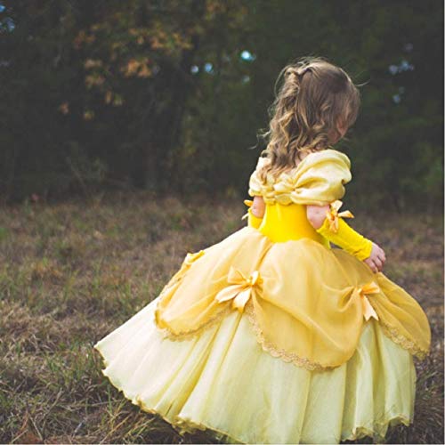 TYHTYM Belle Costumes Dress Up Party Girls Princess Cosplay Halloween Kids Ball Gown 2-13Years Gold