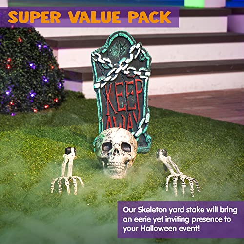 JOYIN Halloween Decorations Skeleton Stakes with Tombstone Set, 17” Graveyard Tombstone Groundbreaker Decorations for Best Halloween Yard Decorations Outdoor Graveyard