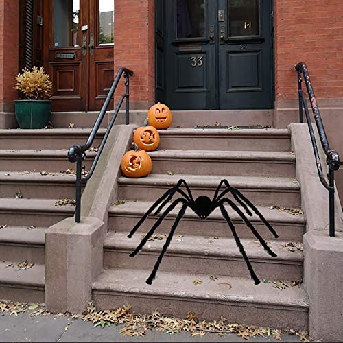 LUMEKO 2 Pcs 4.1FT Halloween Giant Spider Decorations, Black Soft Hairy Spiders Set, Scary Spider Props for Halloween Haunted House,Indoor,Outdoora,Yard, Wall,Party and Display